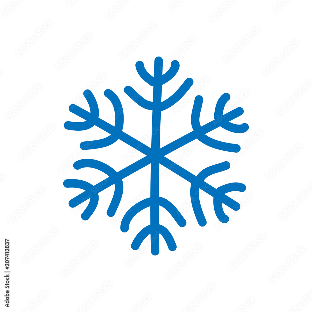 Snowflake sign. Blue Snowflake icon isolated on white background. Snow flake silhouette. Symbol of snow, holiday, cold weather, frost. Winter design element. Vector illustration Snowflake sign. Blue Snowflake icon isolated on white background. Snow flake silhouette. Symbol of snow, holiday, cold weather, frost. Winter design element. Vector illustration