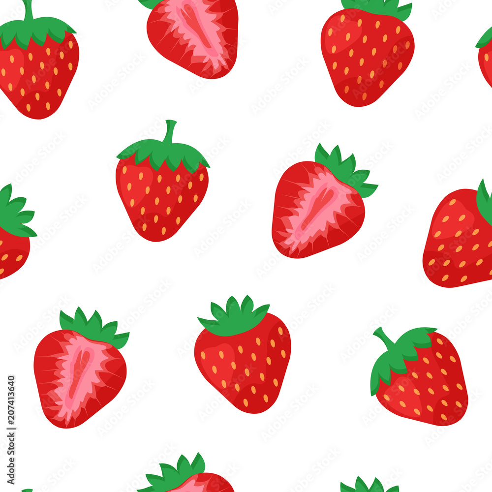 Seamless pattern with strawberry whole and half isolated on white background. Vector illustration Seamless pattern with strawberry whole and half isolated on white background. Vector illustration