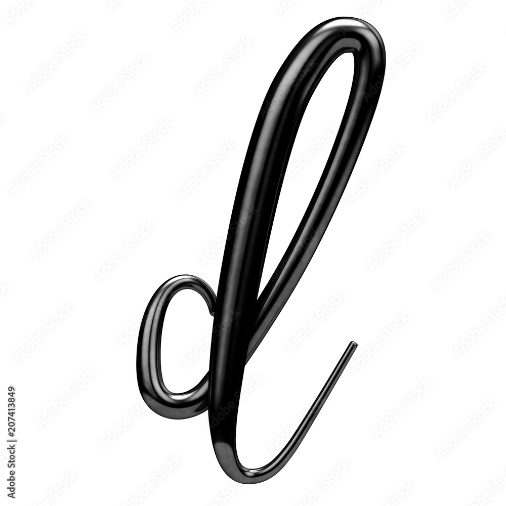 Letter D black handwritten script font. 3D Rendering Letter D black handwritten script font. 3D Rendering