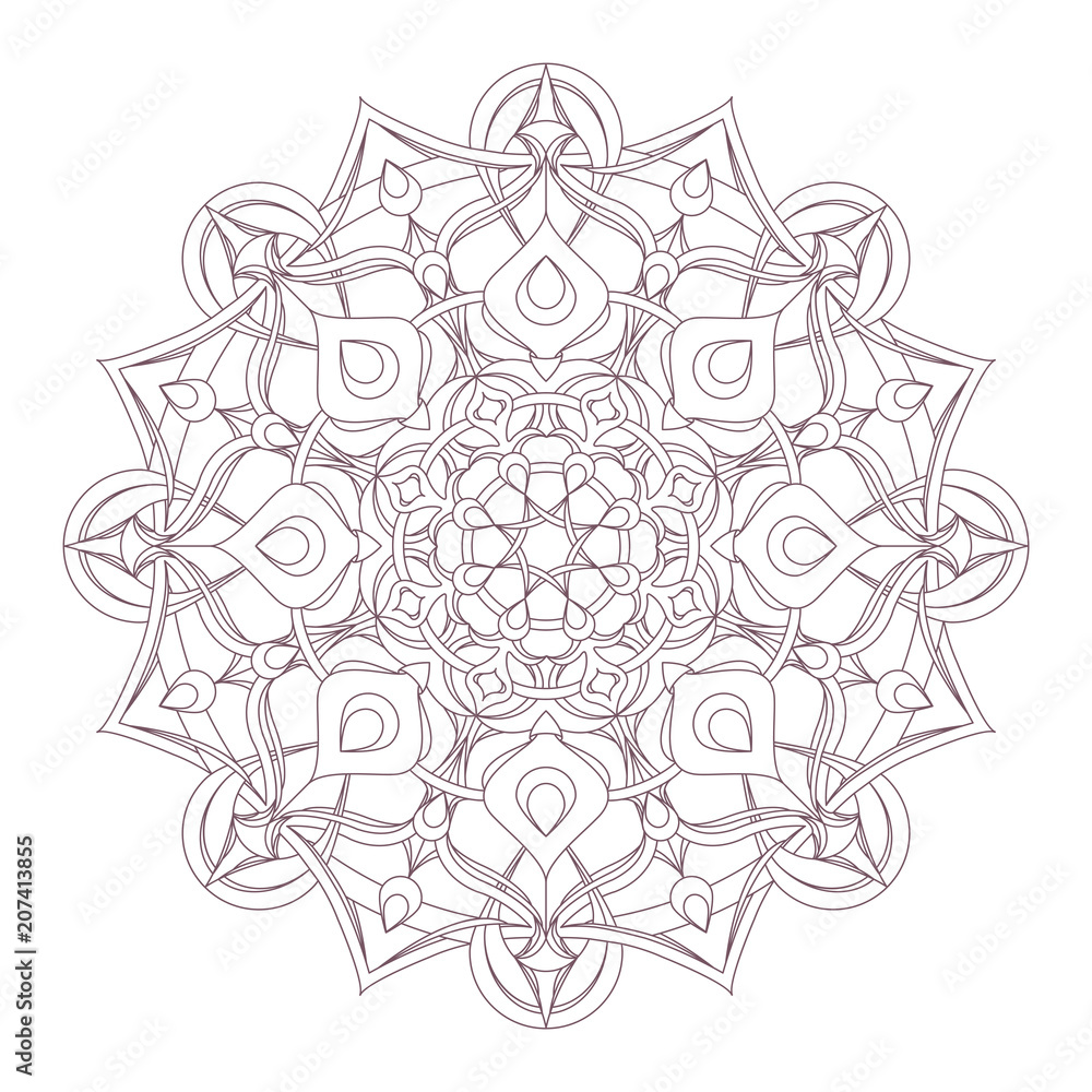 Line art of mandala designed for coloring