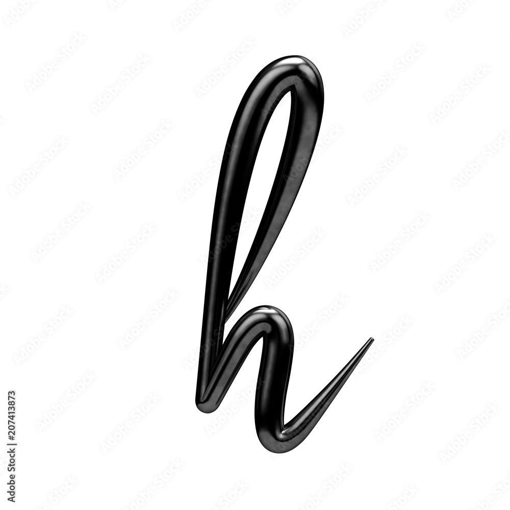 Letter H black handwritten script font. 3D Rendering