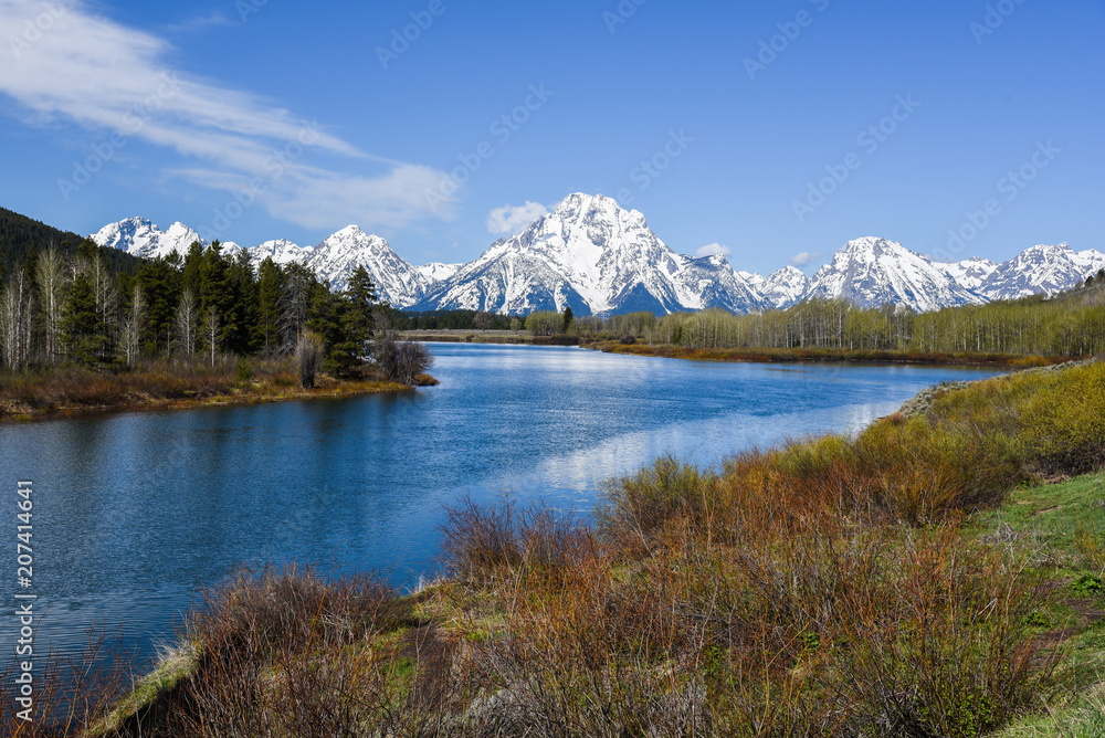 Grand Teton National Park, Wyoming, national park, travel, blue, sky, mountains, snow, snowy mountains, landscape