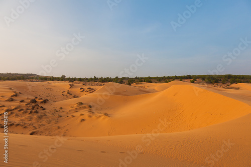 Landscape of Red Sand Dunes in south Vietnam near to Mui Ne fishing town.