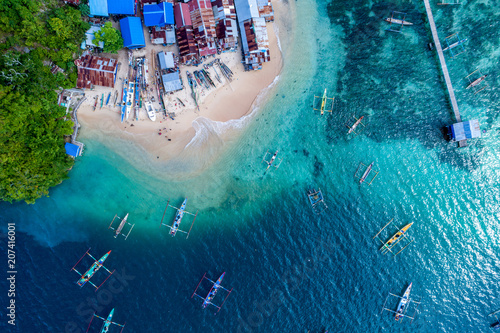 Aerial View of White Sandy Beach with Clear Blue Water, Papua Indonesia