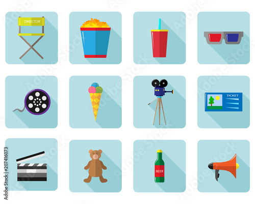 A set of vector color icons for cinema and movies.