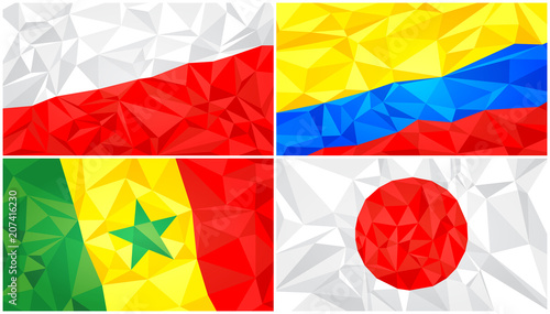 Low poly flag, abstract polygonal triangular background set 8