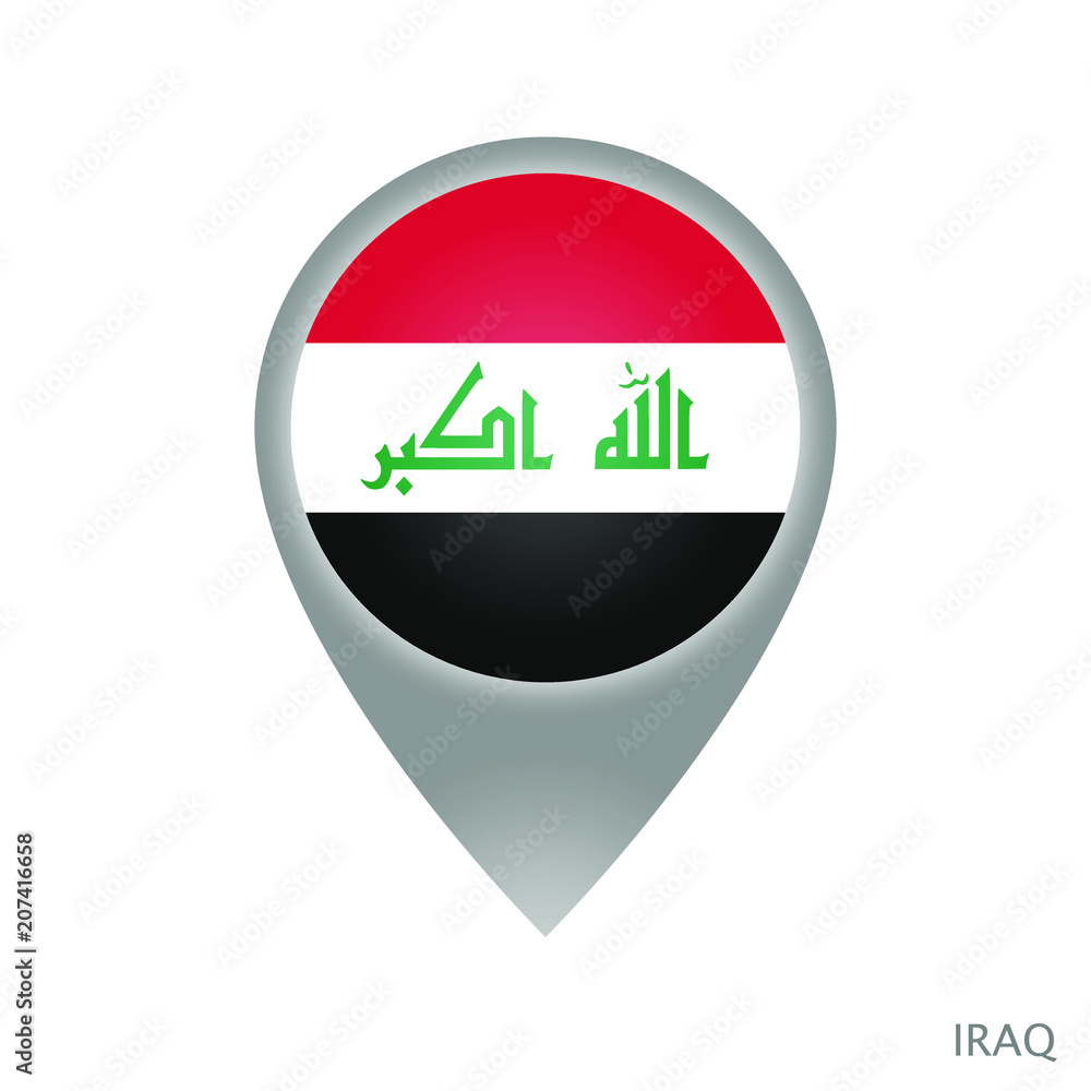Map pointer with flag of Iraq. Gray abstract map icon. Vector Illustration. Map pointer with flag of Iraq. Gray abstract map icon. Vector Illustration.