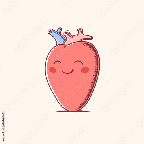 Happy human heart mascot character retro styled vector cartoon illustration