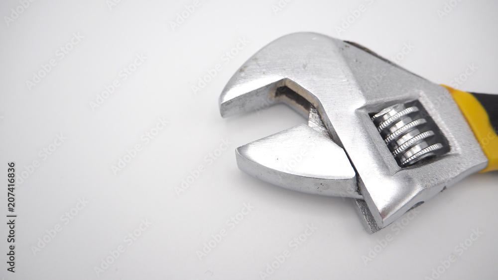 wrench top angle view isolated close up on white back ground. tool or equipment for repair ,maintenance for worker construction or at home . wrench top angle view isolated close up on white back ground. tool or equipment for repair ,maintenance for worker construction or at home .