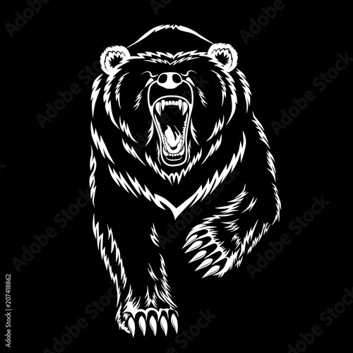 Vector image of a polar bear on a black background.
