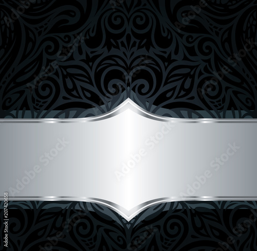 Decorative black & silver floral luxury wallpaper background design