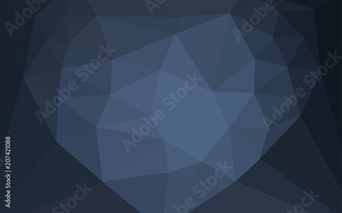 Dark BLUE vector low poly layout with a heart in a centre.