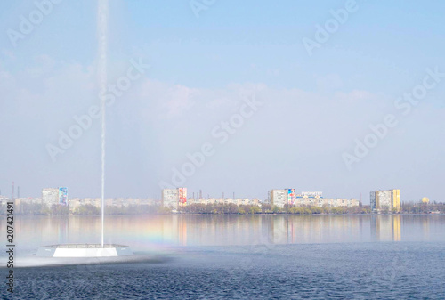 River fountain and rainbow