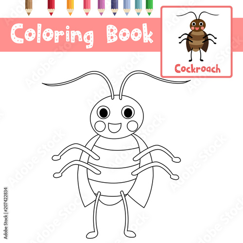 Coloring page of Cockroach animals for preschool kids activity educational worksheet. Vector Illustration.