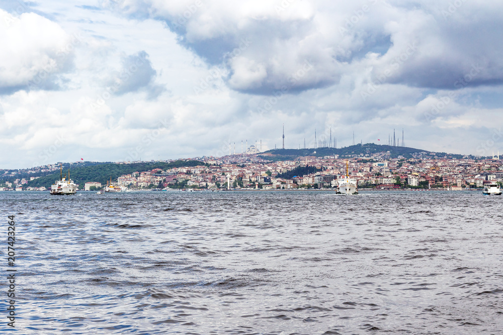 view of Istanbul city on watefront of Golden Horn