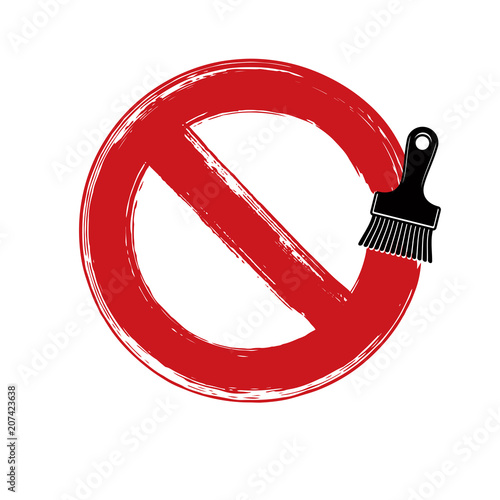 Vector art hand-painted prohibition sign, ban symbol drawn with paintbrush. Simple brushed red stop icon isolated.