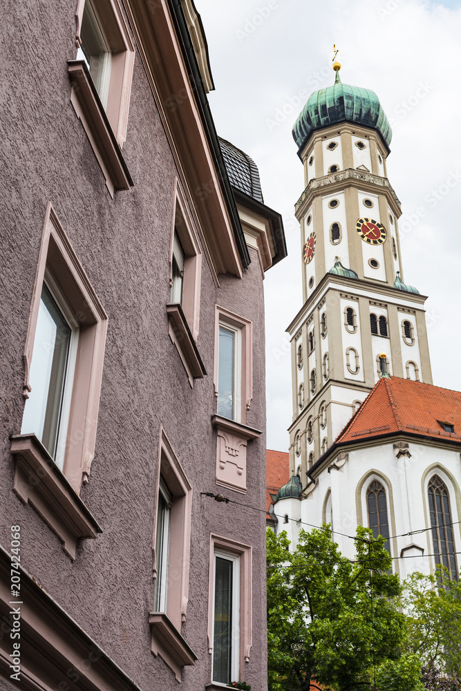 tower of SS Ulrich and Afra Church and urban house