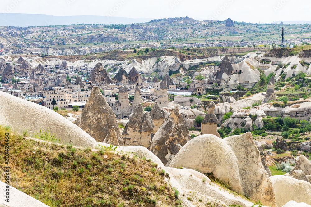 view of Goreme town in Cappadocia in spring