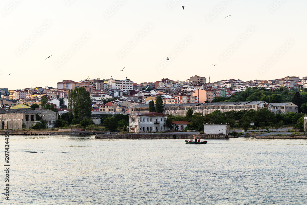view of waterfront in Istanbul city in evening