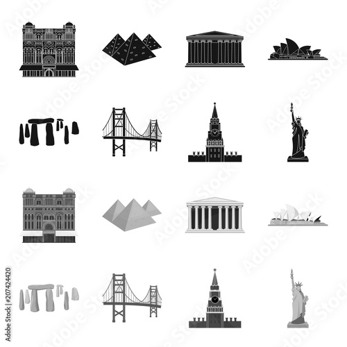 Sights of different countries black,monochrome icons in set collection for design. Famous building vector symbol stock web illustration.