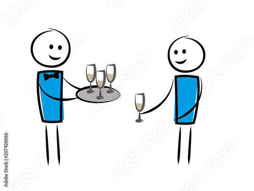 Kellner verteilt Sektgläser an Gäste