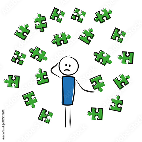 Mann mit vielen Puzzleteilen - Problemlösung