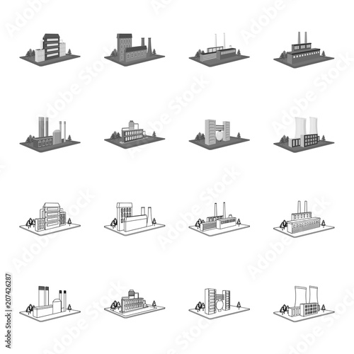 Processing factory,metallurgical plant. Factory and industry set collection icons in outline,monochrome style isometric vector symbol stock illustration web.