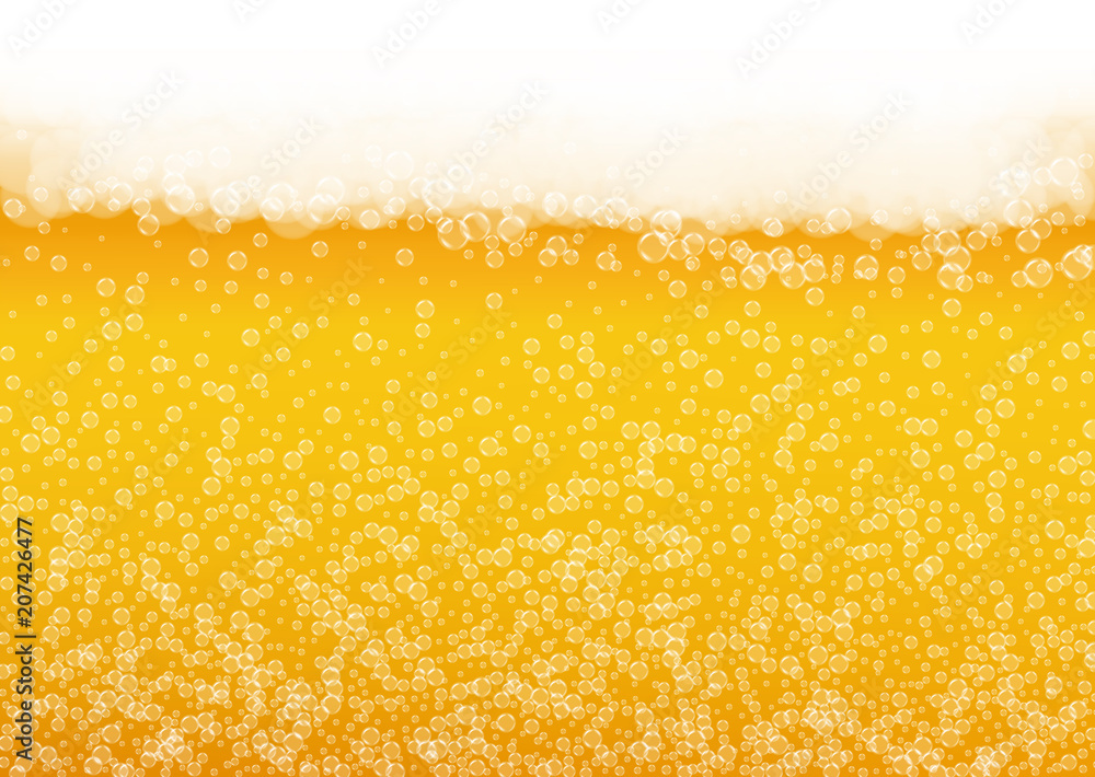 Beer foam background with realistic bubbles. Cool liquid drink for pub and bar menu design, banners and flyers. Yellow horizontal beer foam background. Cold pint of golden lager or ale. Beer foam background with realistic bubbles. Cool liquid drink for pub and bar menu design, banners and flyers. Yellow horizontal beer foam background. Cold pint of golden lager or ale.