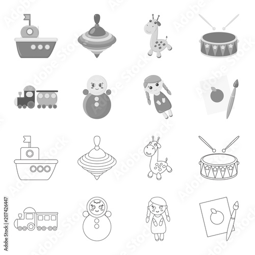 Train.kukla, picture.Toys set collection icons in outline,monochrome style vector symbol stock illustration web.