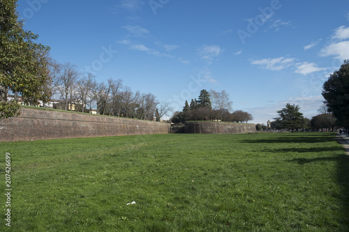 Medieval fortress walls in Lucca, Italy