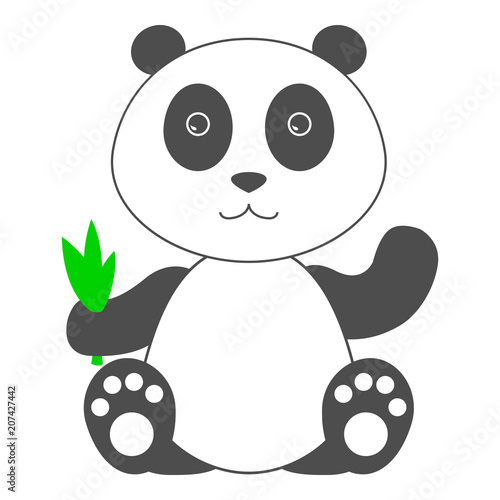 Toy panda seating and holding green baboo in his paw. Vector illustration. photo