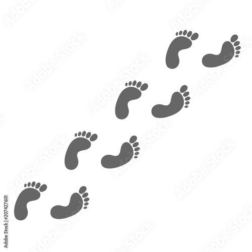 Path of footprints. Human barefoot track. Vector illustration.