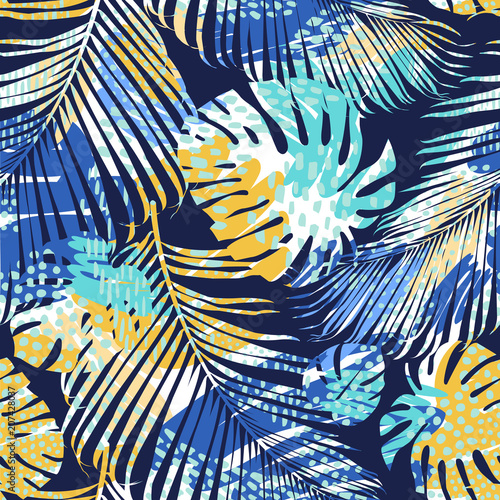 Tribal seamless pattern with abstract leaves. Hand draw. Vector template.