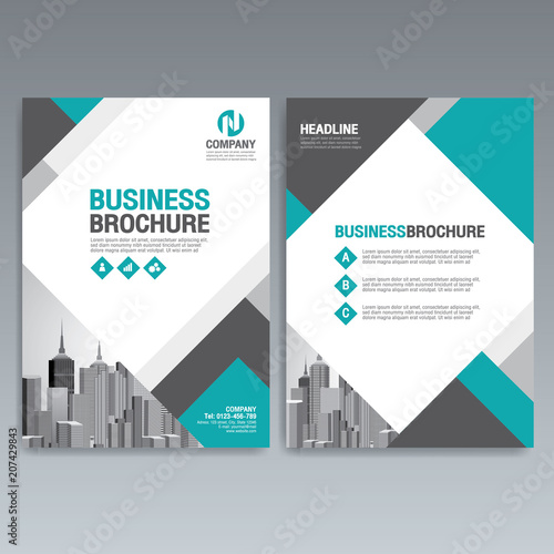 Business brochure template green gray geometric shapes