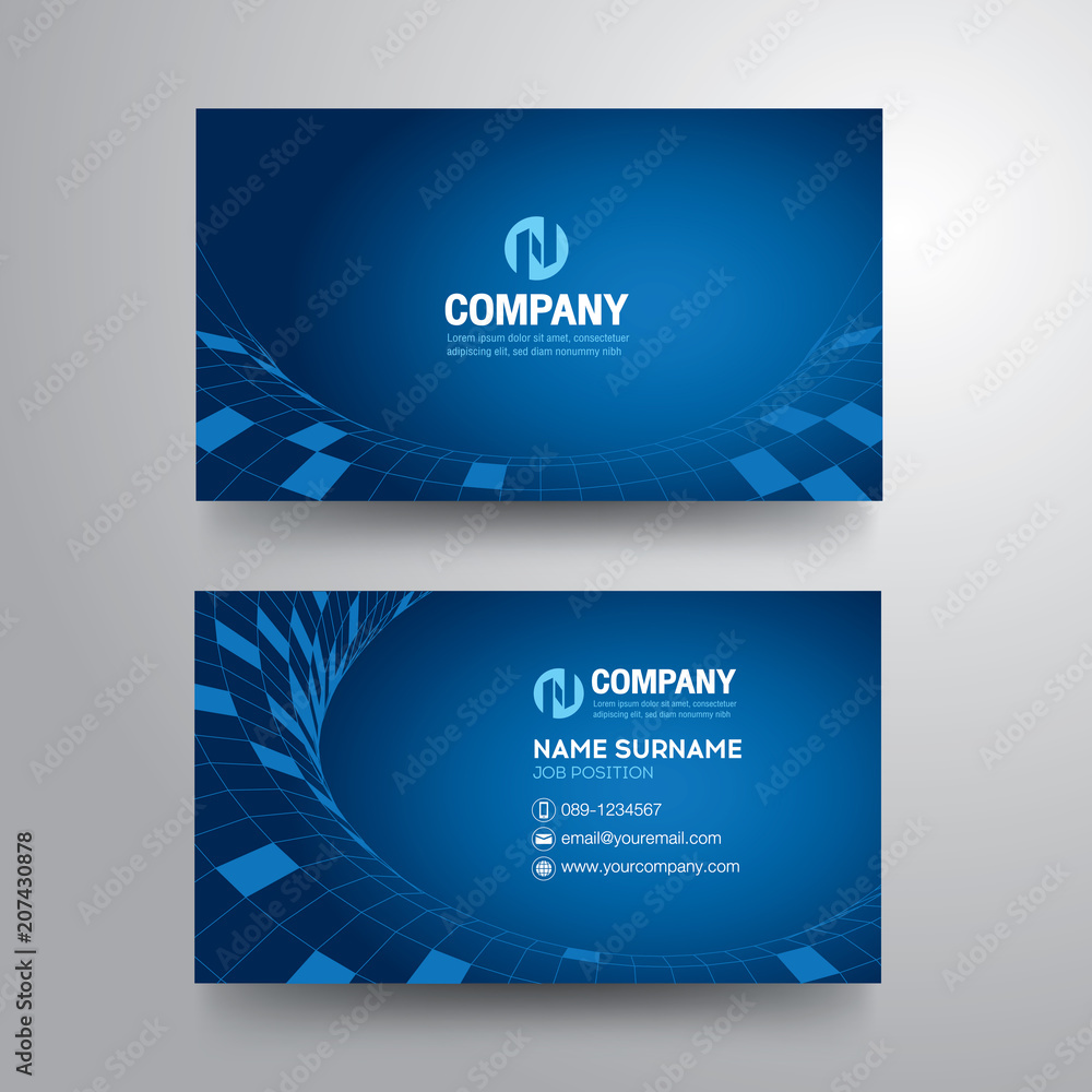 Modern business card with geometric blue wireframe
