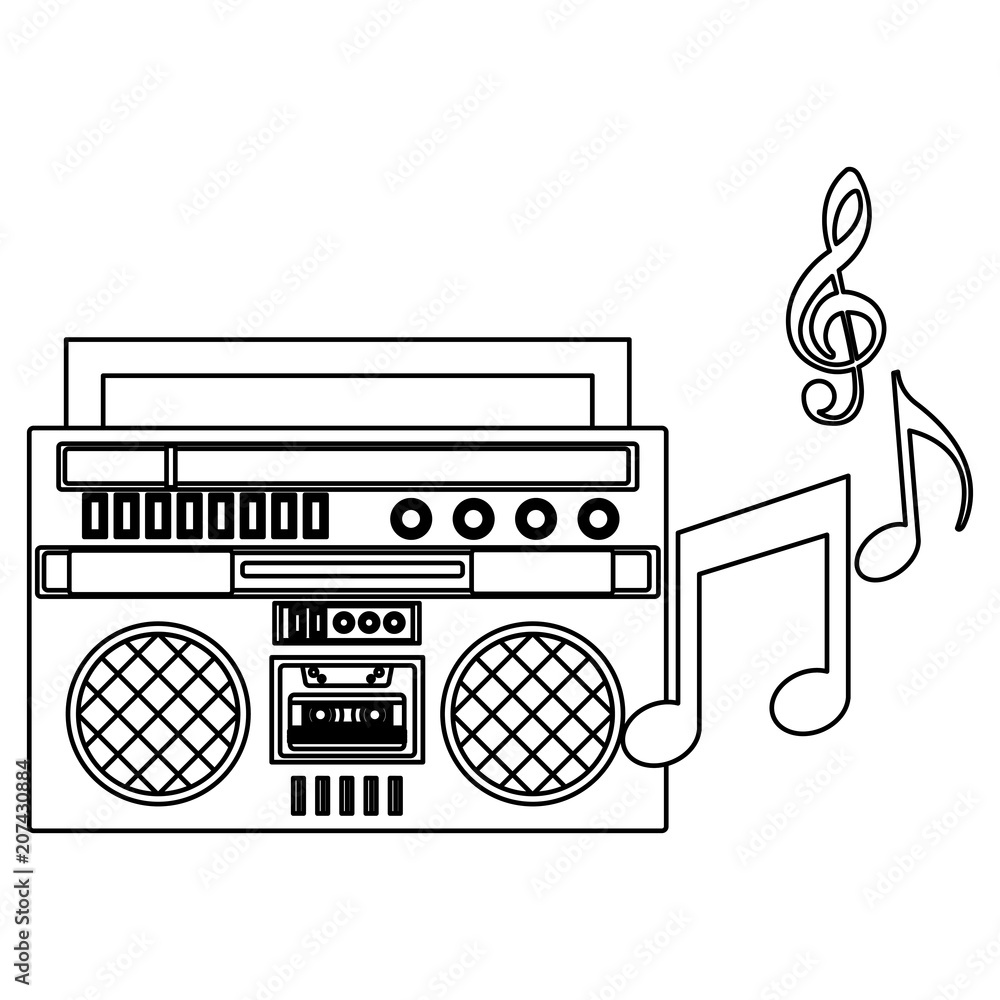 retro vintage boombox radio cassette note music vector illustration Stock  Vector | Adobe Stock