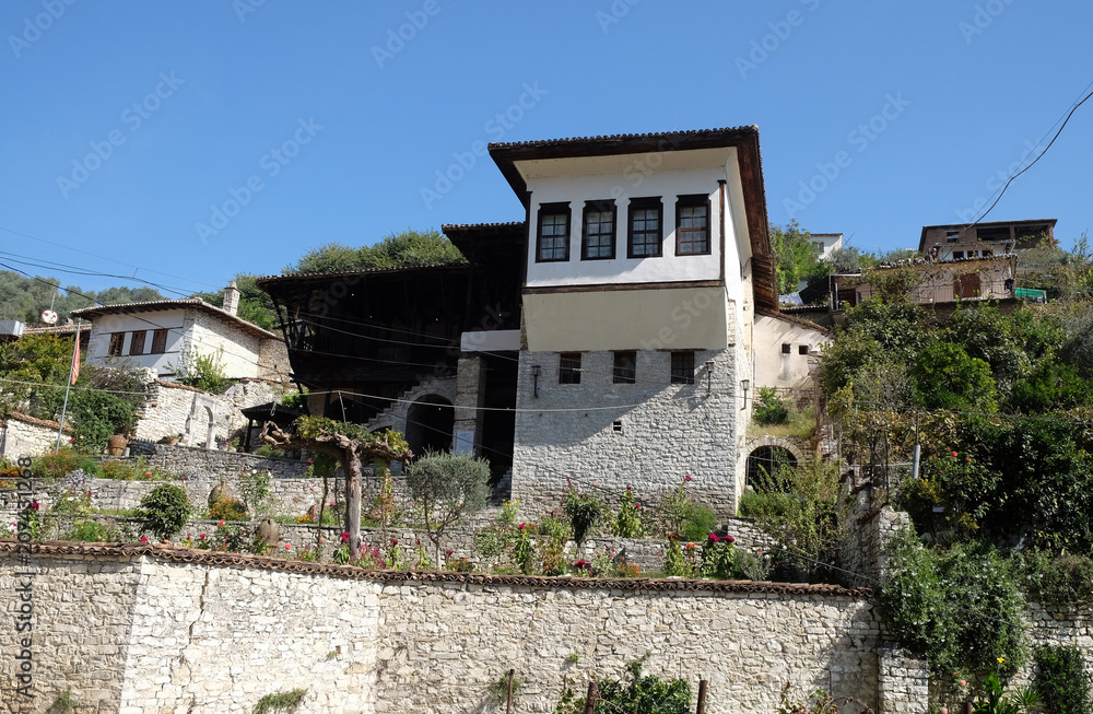 Traditional ottoman houses in old town Berat known as the White City of Albania 