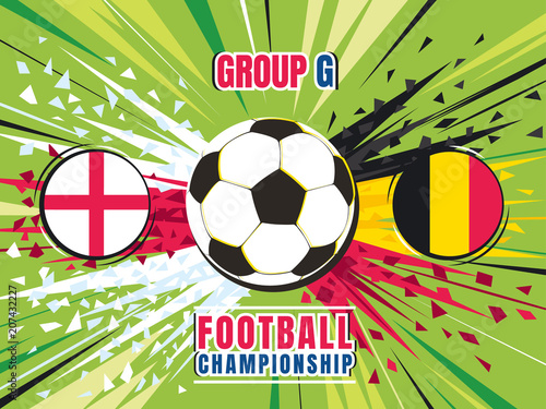 Football world championship match template. England vs Belgium. Group G. Color vector illustration