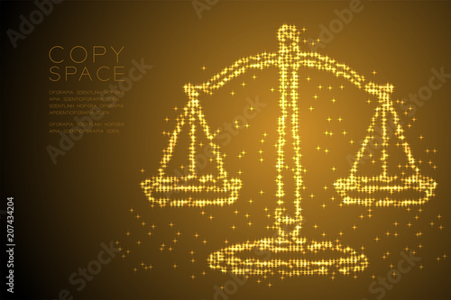 Abstract Shiny Star pattern Scales balance shape, judgment concept design gold color illustration isolated on brown gradient background with copy space, vector eps 10