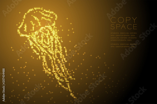 Abstract Shiny Star pattern Jellyfish shape, aquatic and marine life concept design gold color illustration isolated on brown gradient background with copy space, vector eps 10