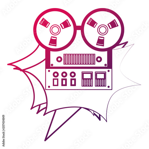 reel to reel tape recorder retro vintage vector illustration neon design