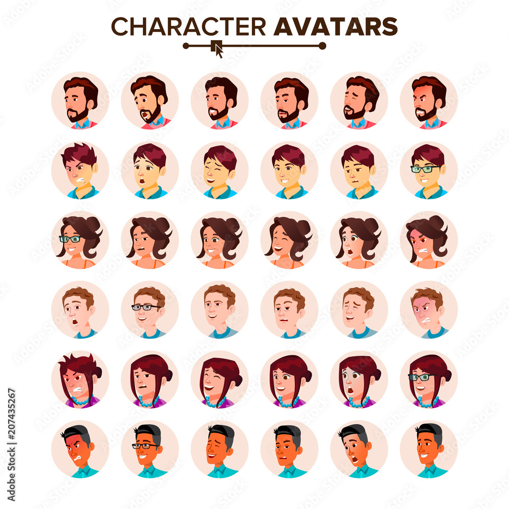 People Avatar Set Vector. Man, Woman. User Person. Trendy Image. Comic Face Art. Cheerful Worker. Round Portrait. Cute Employer. Flat Cartoon Character Illustration People Avatar Set Vector. Man, Woman. User Person. Trendy Image. Comic Face Art. Cheerful Worker. Round Portrait. Cute Employer. Flat Cartoon Character Illustration