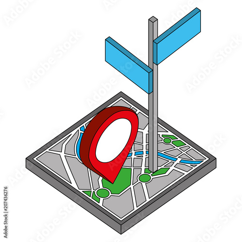 map guide with signaling with pin location isometric icon vector illustration design