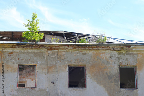 old building roof destroyed