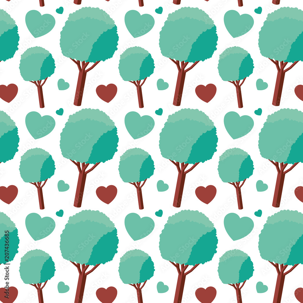 Obraz premium tree plant and hearts isometric pattern background vector illustration design