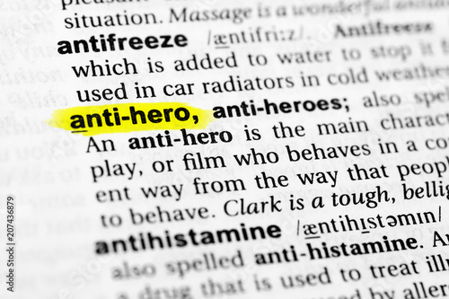 Tablou pe pânză Highlighted English word anti hero and its definition in the dictionary