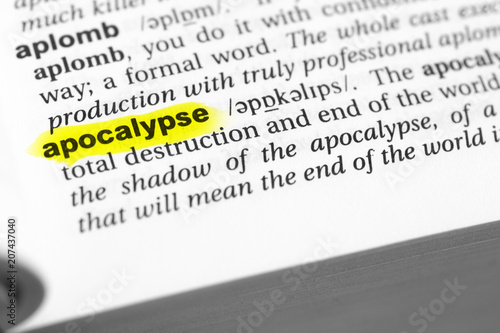 Highlighted English word "apocalypse" and its definition in the dictionary