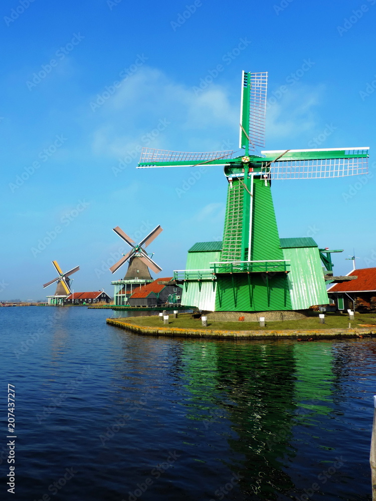 Windmills at Zaanse Schans. Zaandam, the Netherlands