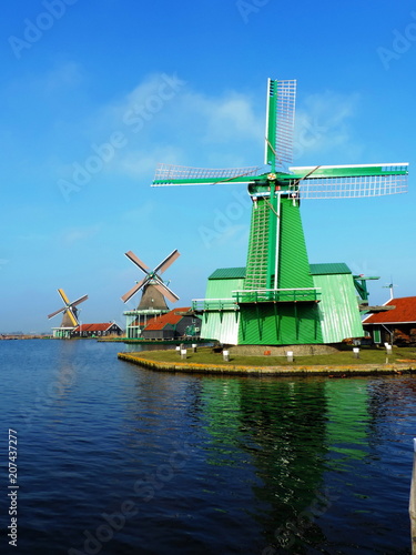 Windmills at Zaanse Schans. Zaandam, the Netherlands