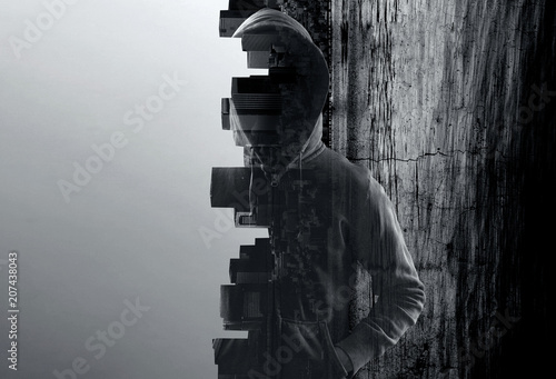 Suspicious man in hoody. Personal safety concept